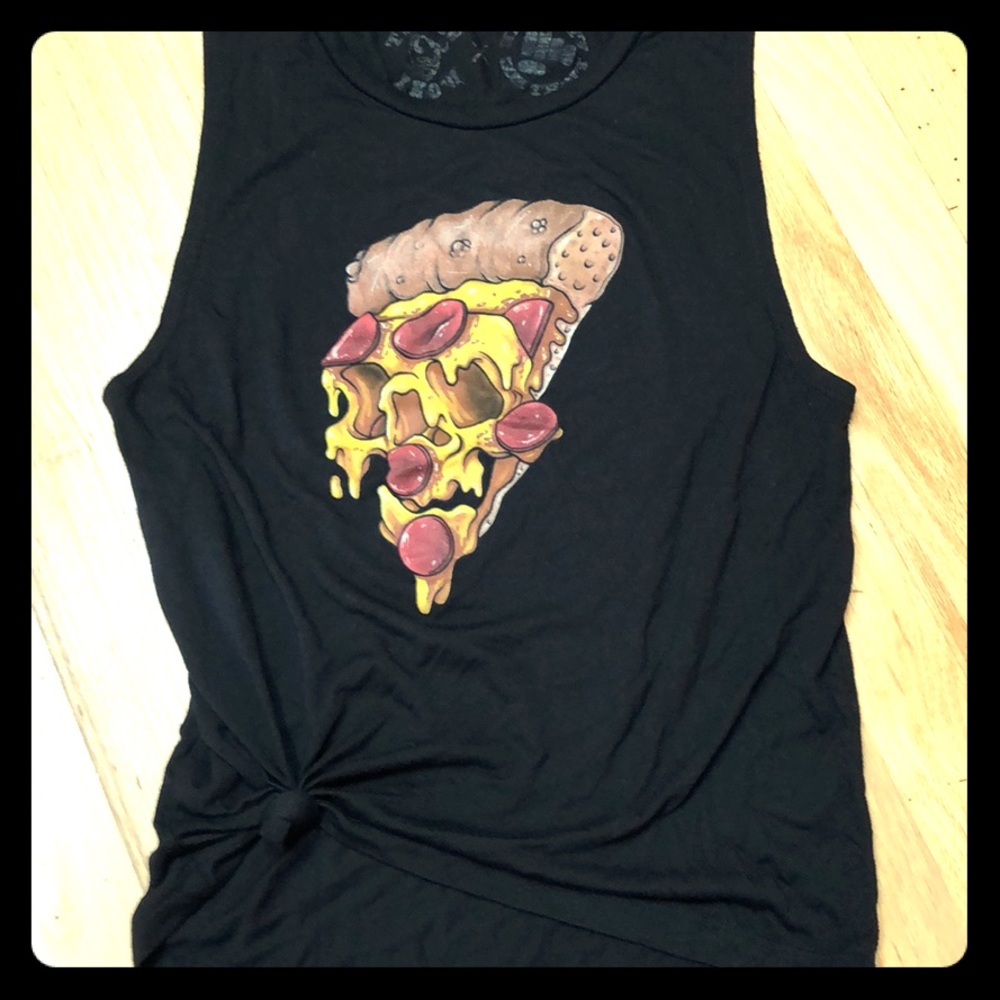 Pizza Skull Tank Top Black Shirt